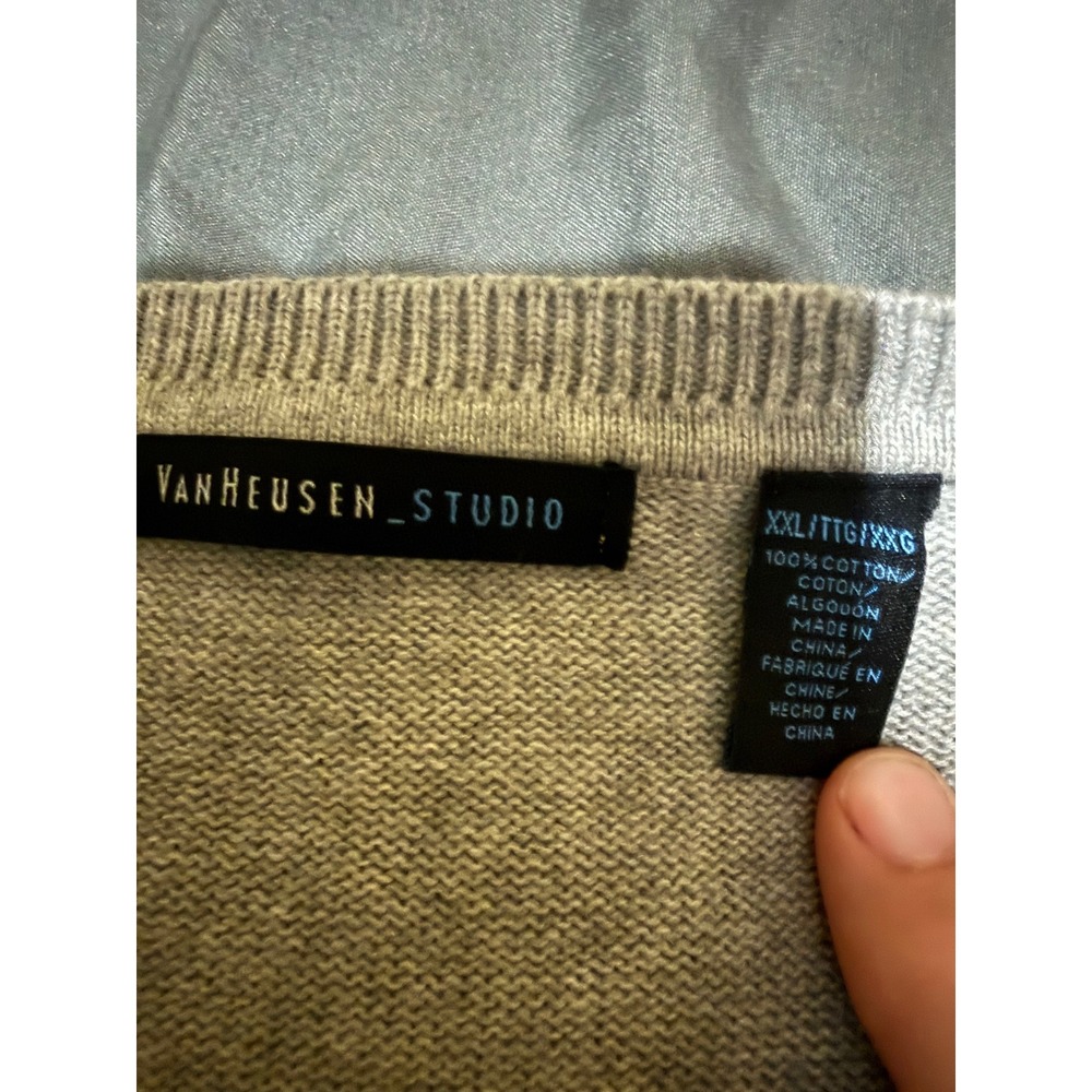 Van Heusen Studio Mens XXL Grey Argyle Cotton V-Neck Sweater Vest Preppy Knit - Picture 3 of 5
